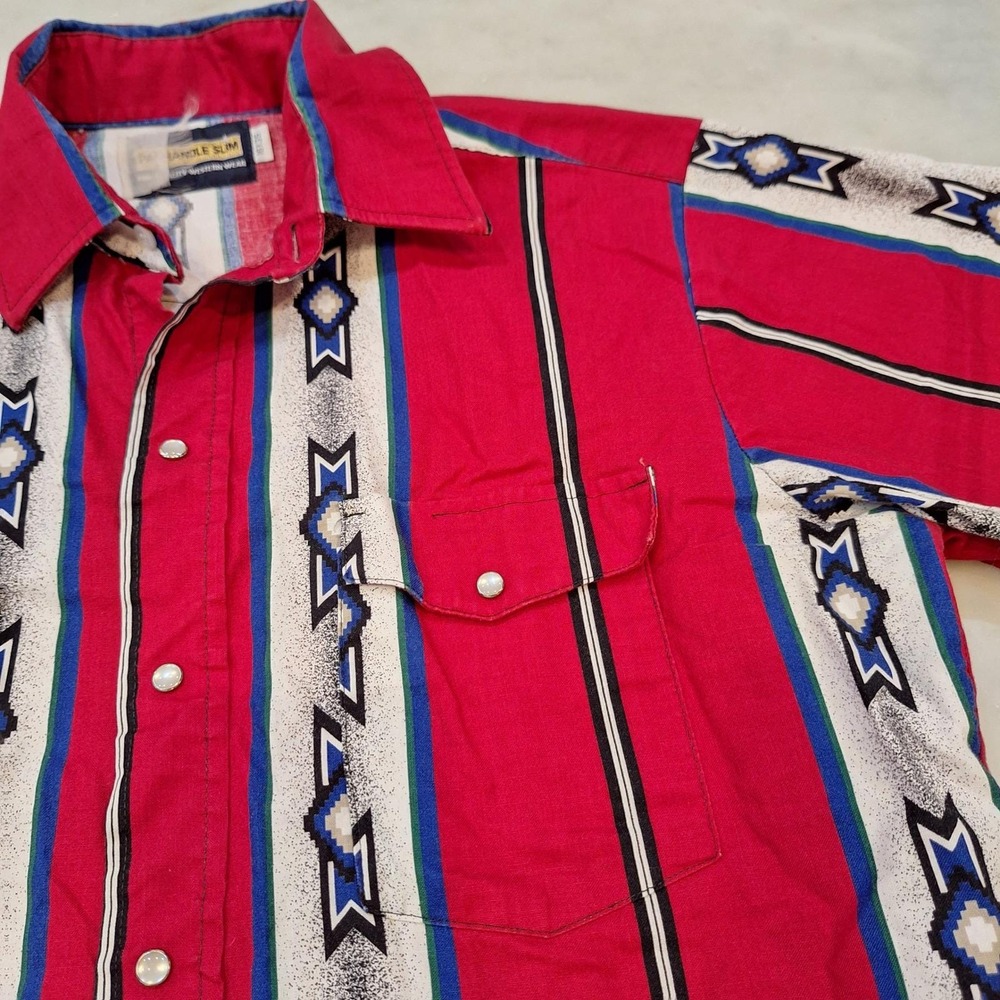 Vtg 90s Panhandle Slim Western SS Shirt Sz 16x35 (Lg) Aztec Geometric Pearl Snap